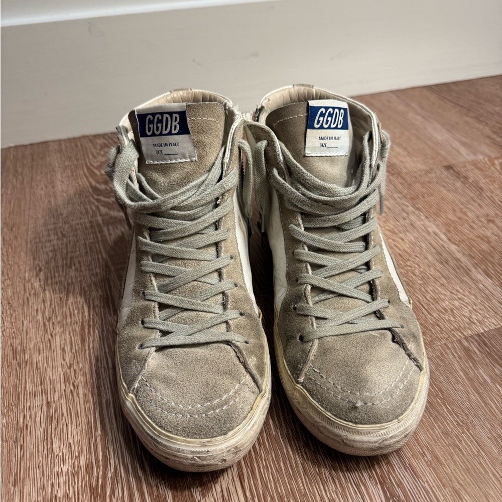 Golden Goose High-Top Sneakers in Taupe and White